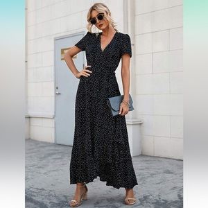 Women's Summer polka Dot Wrap Maxi Dress by PRETTYGARDEN Amazon